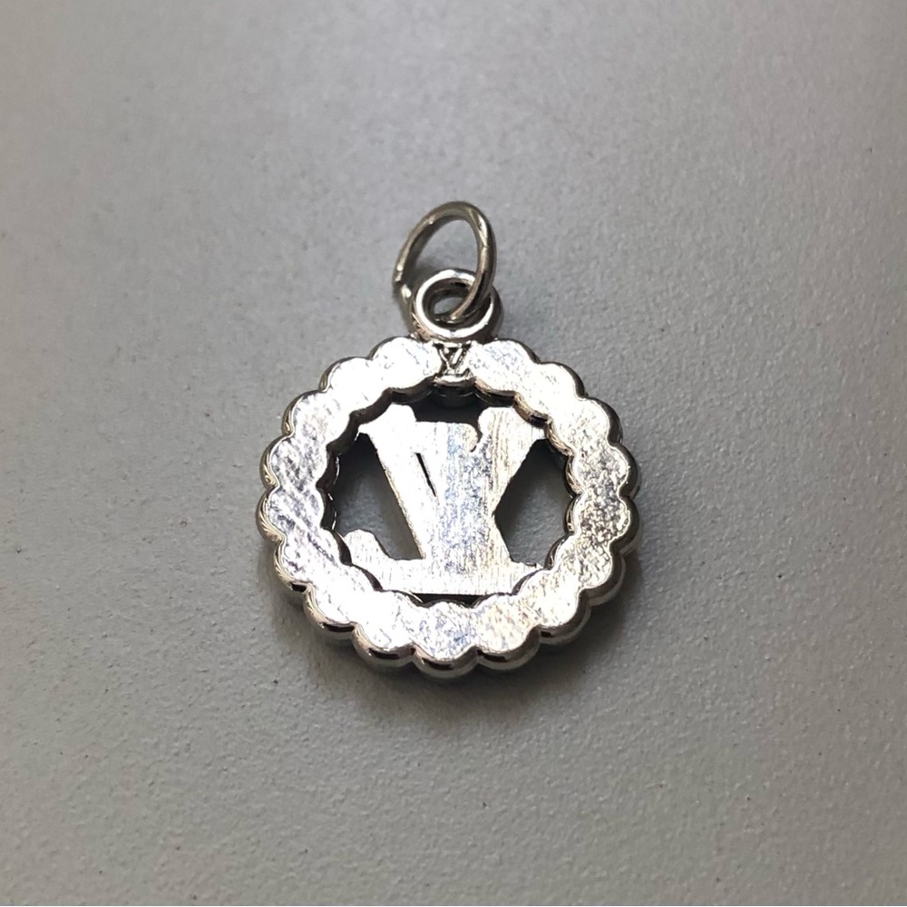 LV Pink Rhinestones Stamped Zipper Pull Charm Silver Tone Round - Picture 2 of 6